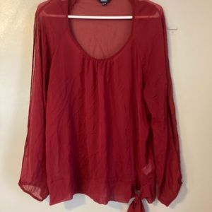 See through red long sleeve shirt